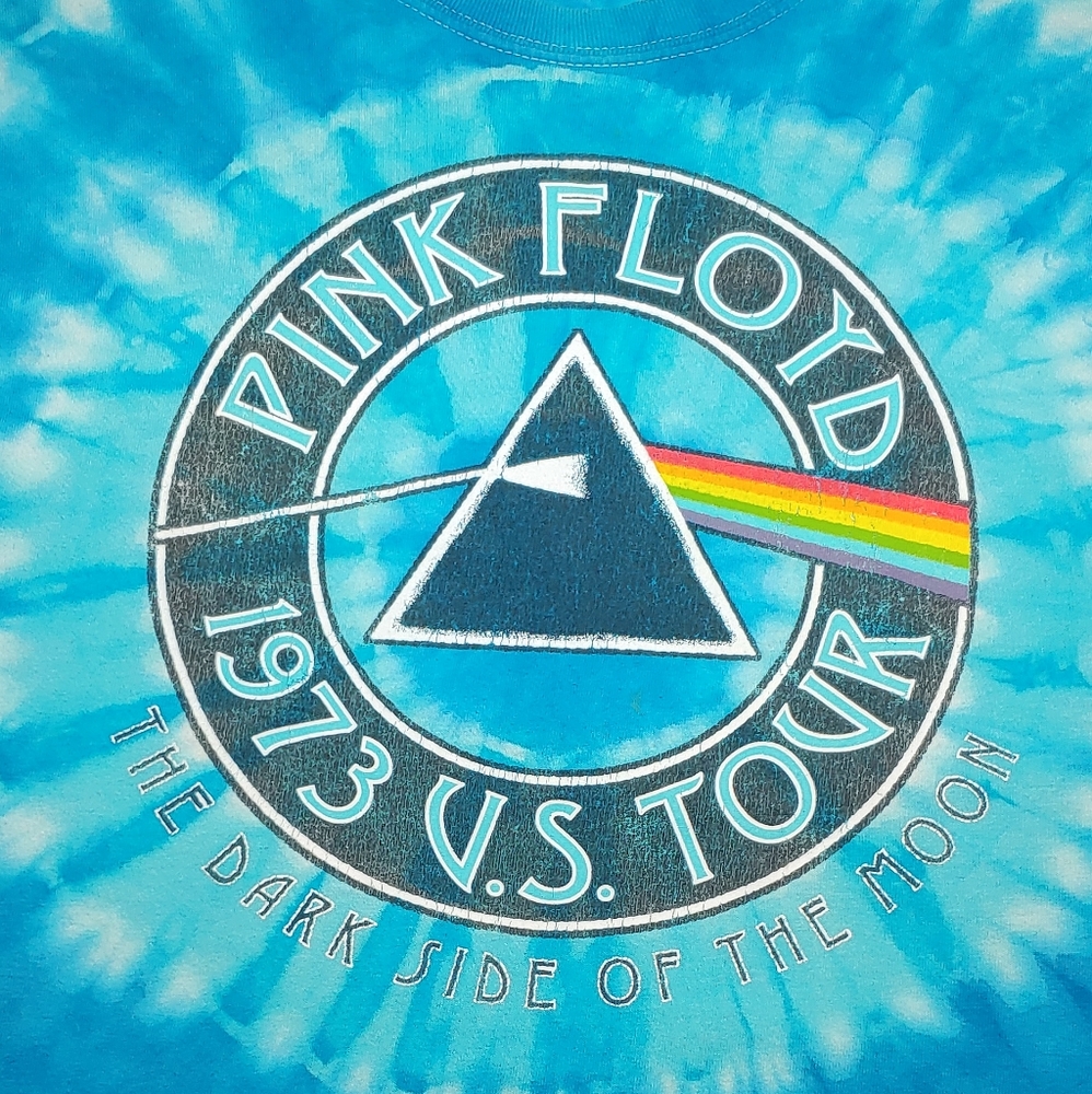 Pink Floyd 3 Cropped Blue & White Tie Dye Tee Large